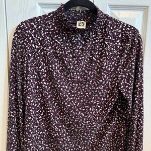 Anne Klein Purple Floral print mock neck blouse